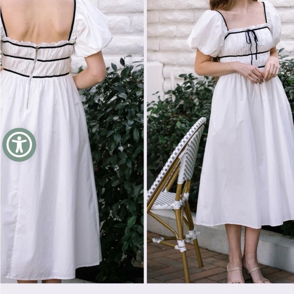 Morning Lavender White Midi Dress with Black Trim - Picture 2 of 2